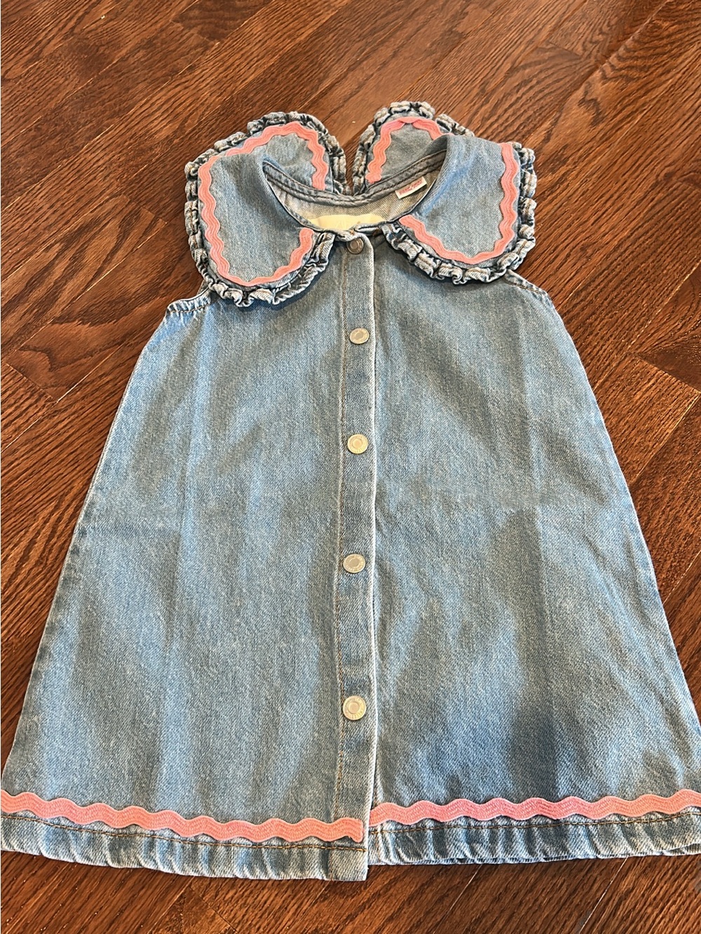 Zara NWOTGirls Denim Button-Front Dress Coat with Pink Trim